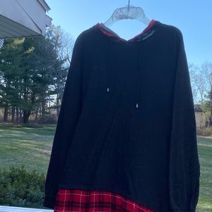 Dark Grey Red Plaid Bottomed Hoodie